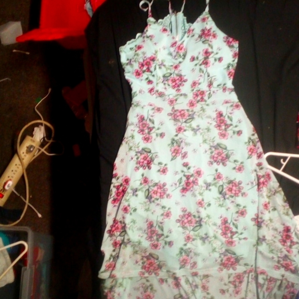 Blue floral backless zipperdress